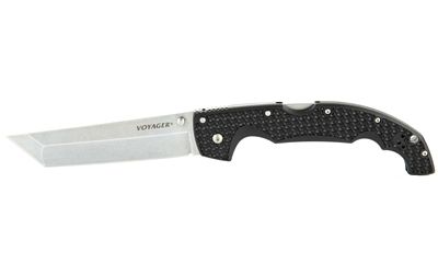 Cold Steel Voyager Folding Knife Silver Plain Tanto Point Dual Thumb Stud/Pocket Clip 5.5" CS-29AXT Stonewashed AUS 10 Black