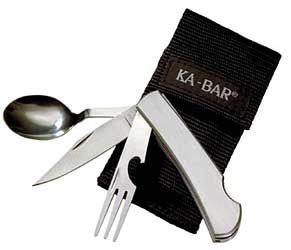 KABAR Hobo Fixed Blade Knife Silver Plain Drop Point/Fork/Spoon Codura Sheath 3" Box 1300 3CR13