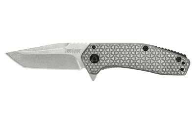 Kershaw CATHODE Folding Knife/Assisted Silver Plain Drop Point SpeedSafe, Flipper, FRAME Lock, Reversible Carry 2.25" Box 1324 Stonewashed 4Cr14