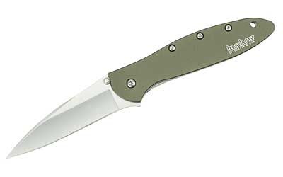 Kershaw Leek Folding Knife/Assisted Silver Plain Clip Point Thumb Stud/Pocket Clip 3" Box 1660OL Matte 14C28N OD Green