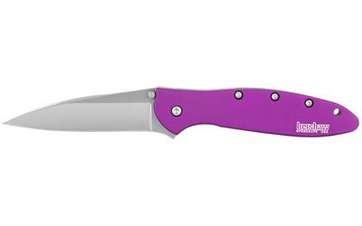 Kershaw Leek Folding Knife/Assisted Purple Plain Clip Point Thumb Stud/Pocket Clip 3" Box 1660PUR Satin 14C28N