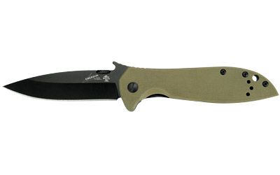 Kershaw EMERSON CQC Folding Knife Silver Plain Spear Point Wave/Dual Thumb Disc/Pocket Clip 3.25" 6054BRNBLK Black Oxide 8Cr14MoV Coyote Brown