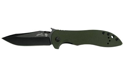 Kershaw EMERSON CQC Folding Knife Silver Plain Drop Point Wave/Dual Thumb Disc/Pocket Clip 3" 6074OLBLK Black Oxide 8Cr14MoV OD Green