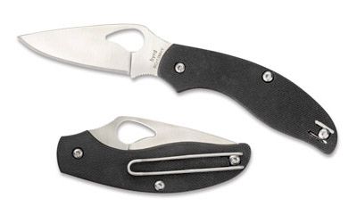 Spyderco Byrd Tern Slipit Folding Knife Silver Plain Leaf-Shape Oval Thumb Hole/Pocket Clip 2.75" Box BY23GP Satin 8Cr13MoV Black